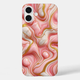 Luxe roze en witte marmeren telefoonhoes - Elegant iPhone 16 Plus Hoesje