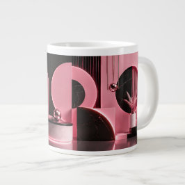 Luxe roze en zwart geometrisch ontwerp cadeau grote koffiekop