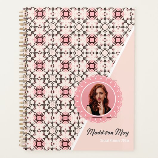 Luxe roze en zwart patroon met foto sociaal planner (Voorkant)