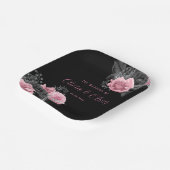 Luxe roze en zwarte Floral Inking Weddenschap Pape Papieren Bordje (Gebogen)