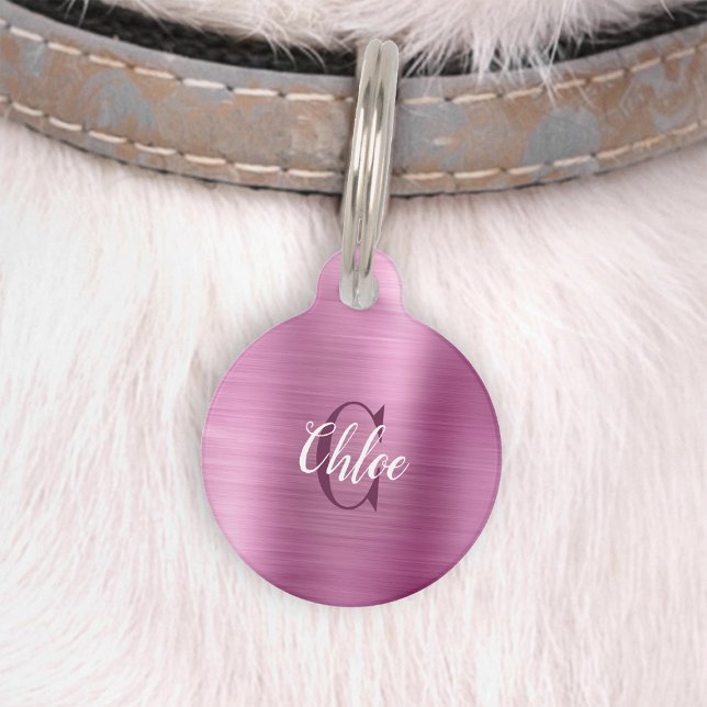 Luxe Roze Geborsteld Metaal Monogram Huisdierpenning (Creator heeft geüpload)