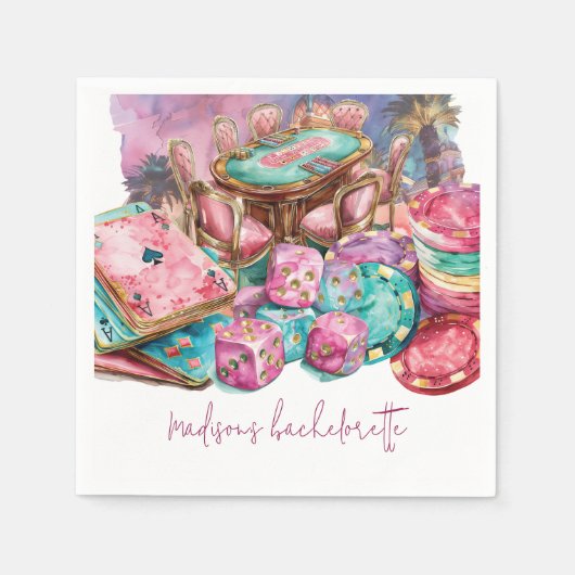 Luxe Roze Gepersonaliseerd Casino Bachelorette Servet (Voorkant)