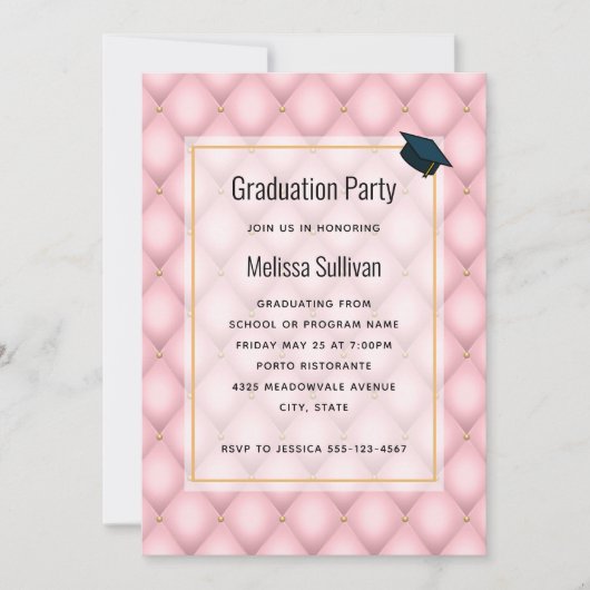 Luxe Roze Geplooid Diamant Patroon Afstuderen Kaart (Voorkant)