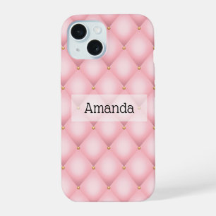 Luxe Roze Geplooid Diamantpatroon iPhone 15 Case