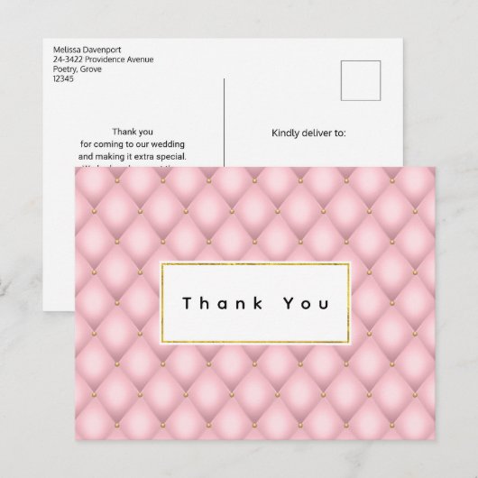 Luxe roze getuft diamanten patroon dank u briefkaart (Voorkant / Achterkant)