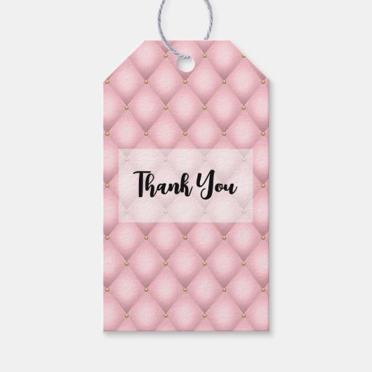 Luxe roze getuft diamanten patroon dank u cadeaulabel (Voorkant)