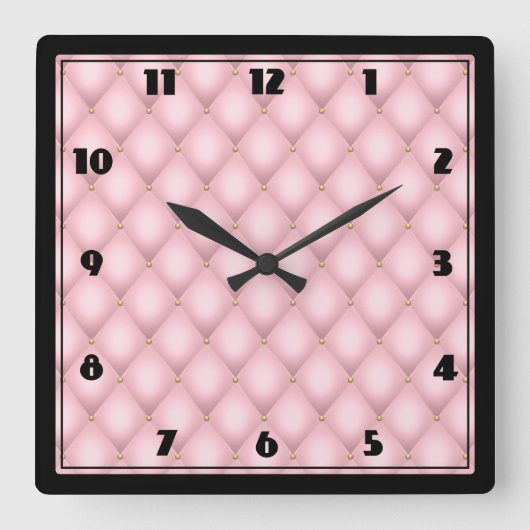 Luxe roze getuft diamanten patroon vierkante klok (Voorkant)