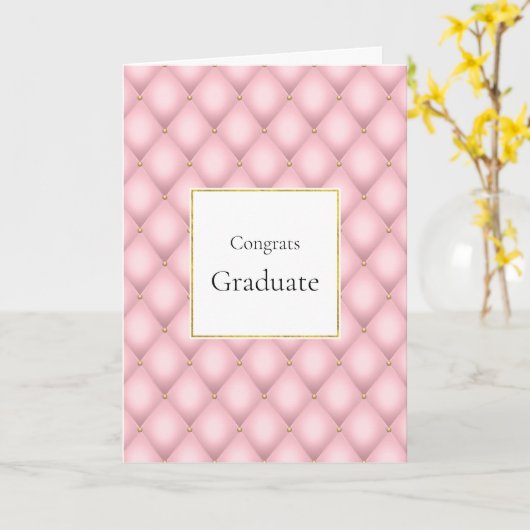 Luxe roze getuft diamantpatroon Afstuderen Kaart (Gele Bloem)