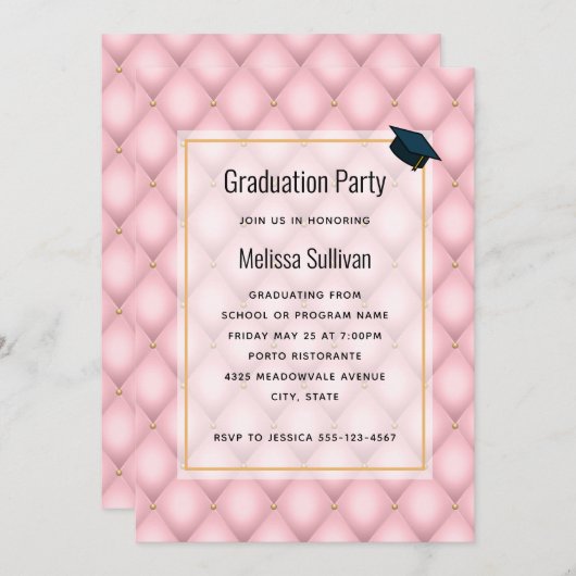 Luxe roze getuft diamantpatroon Afstuderen Kaart (Voorkant / Achterkant)