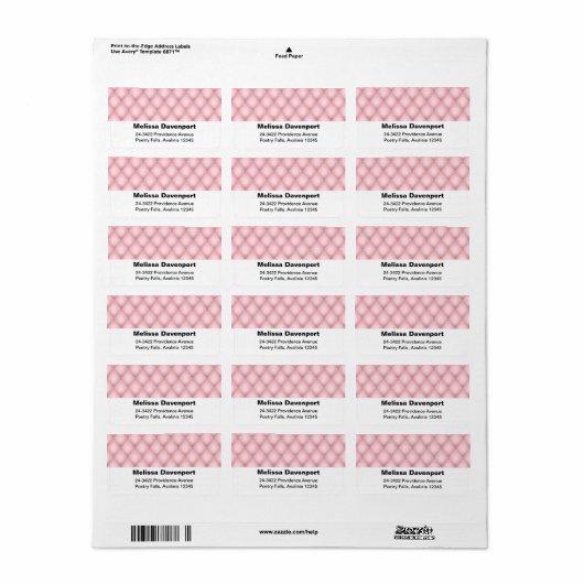 Luxe roze getufte diamant patroon adres etiket (Full Sheet)