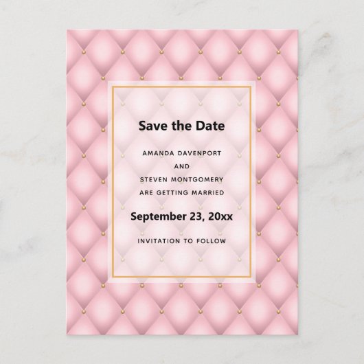 Luxe roze getufte diamanten patroon bruiloft aankondigingskaart (Voorkant)