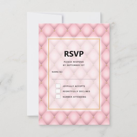 Luxe roze getufte diamanten patroon bruiloft RSVP kaartje (Voorkant)