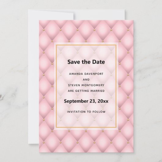 Luxe roze getufte diamanten patroon bruiloft save the date (Voorkant)