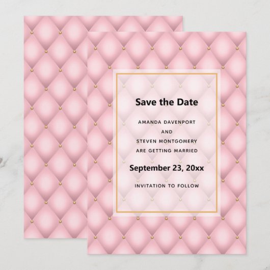 Luxe roze getufte diamanten patroon bruiloft save the date (Voorkant / Achterkant)