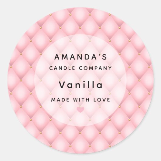 Luxe roze getufte diamanten patroon kaars Business Ronde Sticker (Voorkant)