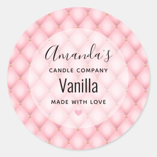 Luxe roze getufte diamanten patroon kaars Business Ronde Sticker (Voorkant)
