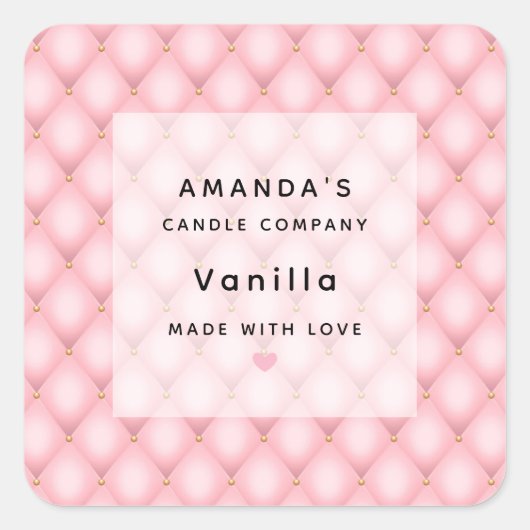 Luxe roze getufte diamanten patroon kaars Business Vierkante Sticker (Voorkant)