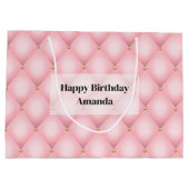 Luxe roze getufte diamanten patroon verjaardag groot cadeauzakje (Achterkant)