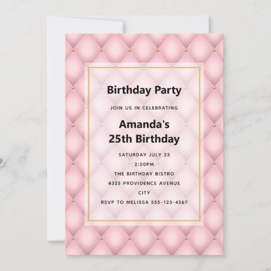 Luxe roze getufte diamanten patroon verjaardag kaart (Voorkant)