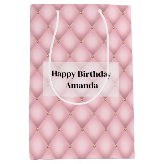 Luxe roze getufte diamanten patroon verjaardag medium cadeauzakje (Voorkant)