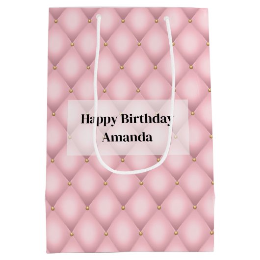 Luxe roze getufte diamanten patroon verjaardag medium cadeauzakje (Achterkant)