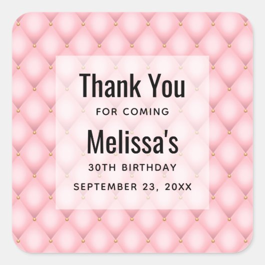 Luxe roze getufte diamanten patroon verjaardag vierkante sticker (Voorkant)