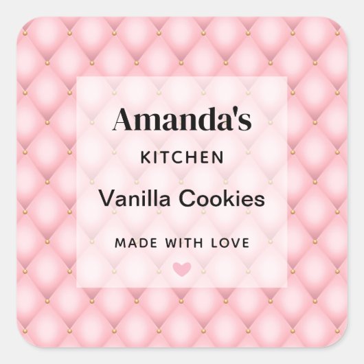 Luxe roze getufte diamanten patroonkeuken vierkante sticker (Voorkant)