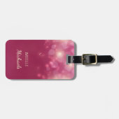 Luxe, roze, glamoureuze bokeh met naam bagagelabel (Voorkant horizontaal)