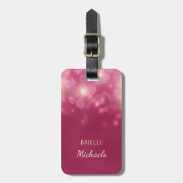 Luxe, roze, glamoureuze bokeh met naam bagagelabel