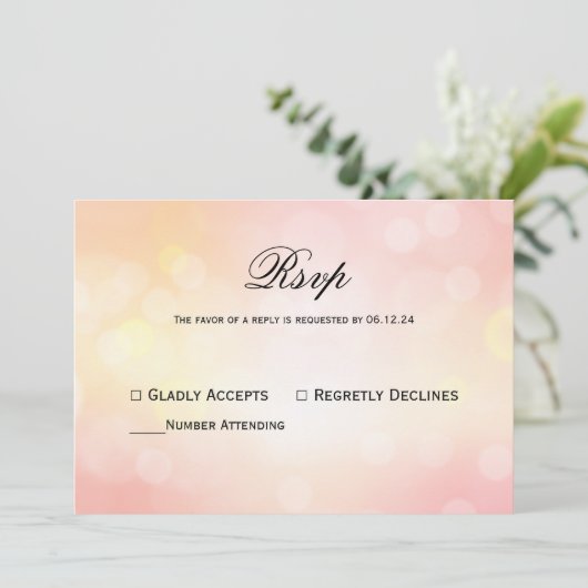 Luxe Roze glitter Bokeh Licht Huwelijksreactie Kaart (Staand voorkant)