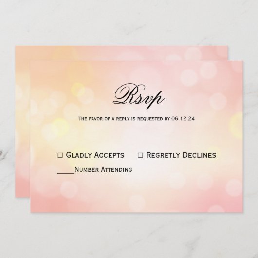 Luxe Roze glitter Bokeh Licht Huwelijksreactie Kaart (Voorkant / Achterkant)