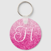 Luxe Roze Glitter Gradiënt Monogram Sleutelhanger (Voorkant)