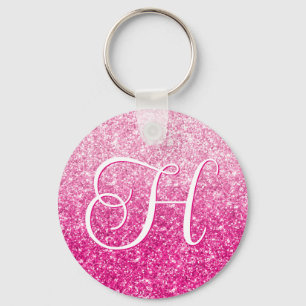 Luxe Roze Glitter Gradiënt Monogram Sleutelhanger