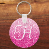 Luxe Roze Glitter Gradiënt Monogram Sleutelhanger (Voorkant)