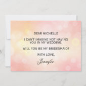 Luxe roze glitter, je wordt mijn bruidsmeisje kaart (Achterkant)