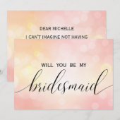Luxe roze glitter, je wordt mijn bruidsmeisje kaart (Voorkant / Achterkant)