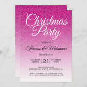 Luxe Roze Glitter Ombre Kerstfeest Uitnodiging (Voorkant / Achterkant)