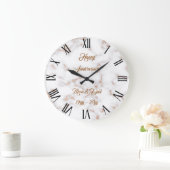 Luxe Roze Glitter Roze Witte Marmer Aanpasbaar Grote Klok (Huis)