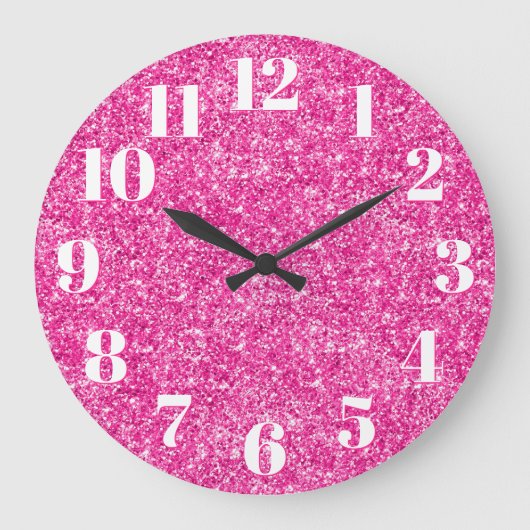 Luxe Roze Glitter Trendy Nummers Grote Klok (Voorkant)