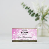 Luxe Roze Glitter Zwart Gouden Rand en Logo Visitekaartje (Staand voorkant)