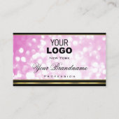 Luxe Roze Glitter Zwart Gouden Rand en Logo Visitekaartje (Voorkant)