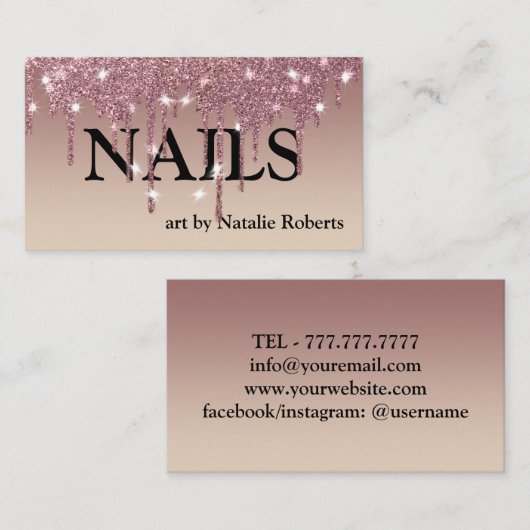 Luxe roze Glittery Nail Pools Visitekaartje (Voorkant / Achterkant)