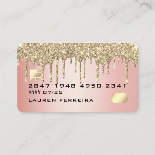Luxe roze Gold Glitter Faux Debit Card Visitekaartje (Voorkant)