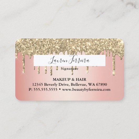 Luxe roze Gold Glitter Faux Debit Card Visitekaartje (Achterkant)