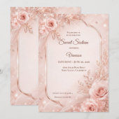 Luxe Roze Goud Bloem Sweet 16 Kaart (Voorkant / Achterkant)