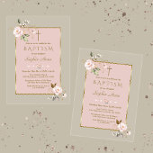 Luxe Roze Goud Bloemen Meisje Doop Acryl Uitnodigingen