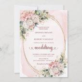 Luxe Roze Goud Blush Bloem Bruiloft Uitnodiging (Voorkant)