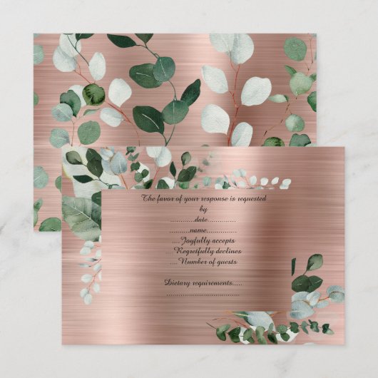 LUXE ROZE GOUD BOTANISCHE RESPONSKAART RSVP KAARTJE (Voorkant / Achterkant)