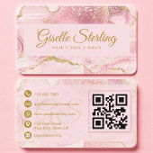 Luxe Roze & Goud Marmer QR Code Visitekaartje