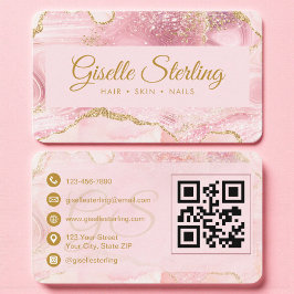 Luxe Roze & Goud Marmer QR Code Visitekaartje